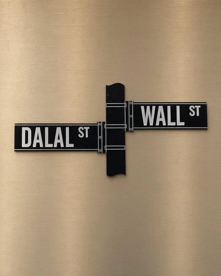 Dalal Street and Wall Street sign at the EIVA office